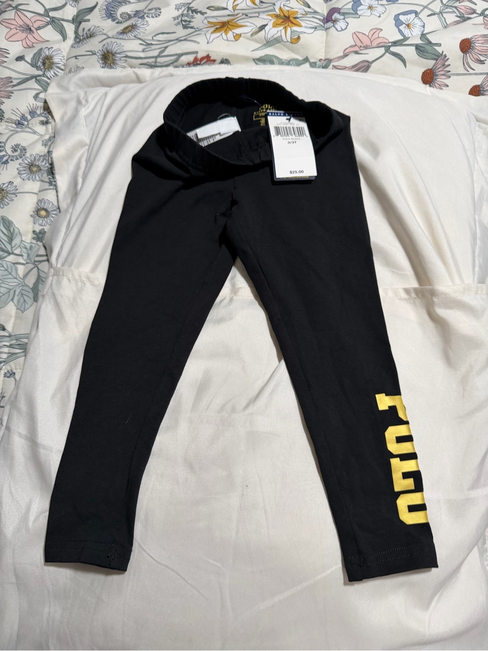 Polo by Ralph Lauren Black Leggings with Yellow Side Graphic